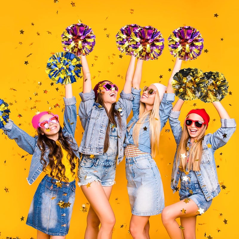 HOLENGS 4Pcs Upgraded 12inch Metallic Cheerleading Pom Poms, Cheerleader Pompoms Cheer Poms for Kids Adults, Cheering Squad Pompoms for School Sports Games Dance Party - Image 3